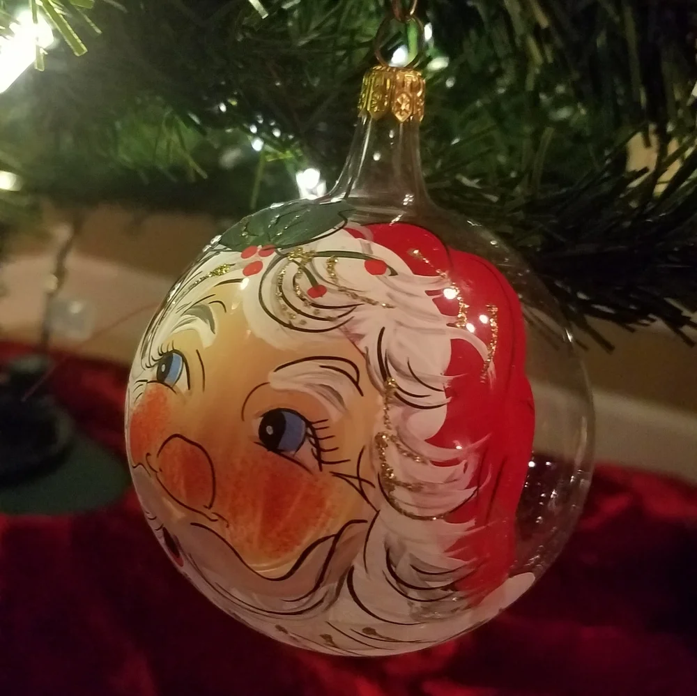 Hand Painted Santa Claus Ball Ornament Glass Christmas